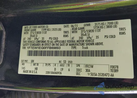 2015 Ford F-150 Lariat from USA, damaged, VIN 1FTEW1EG0FFB69893